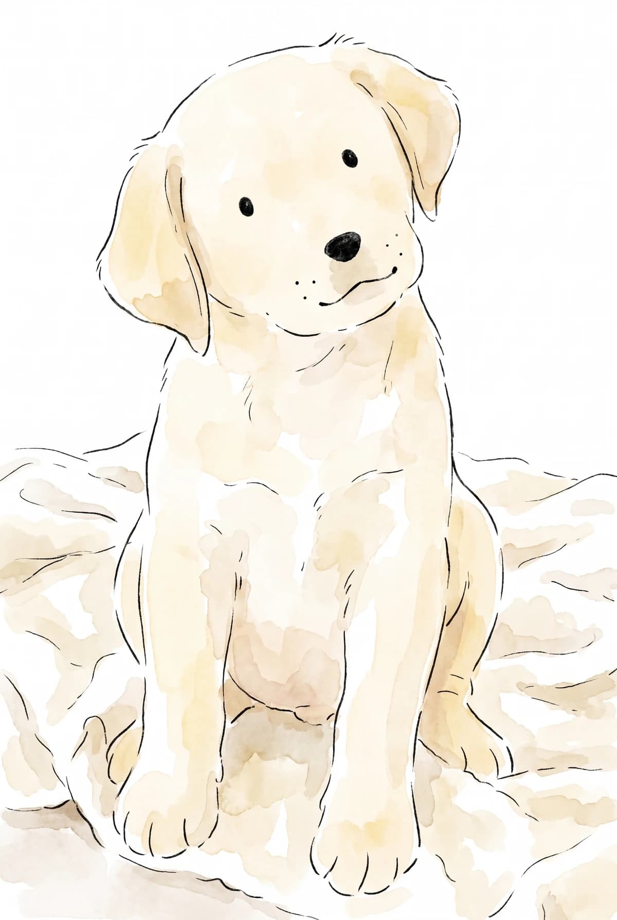A yellow Labrador puppy, as a watercolor illustration